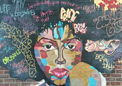 Funky ghetto woman outdoor mural, designed and painted by Designer Brushworx