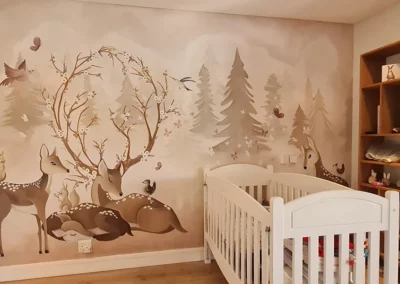 elegant neutral forest theme mural, by Designer Brushworx