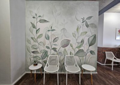 soft botanical mural for reception area, painted by Designer Brushworx